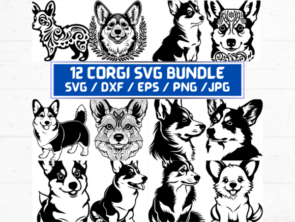12 Corgi SVG, DXF, EPS, JPG, PNG Graphics for Crafts