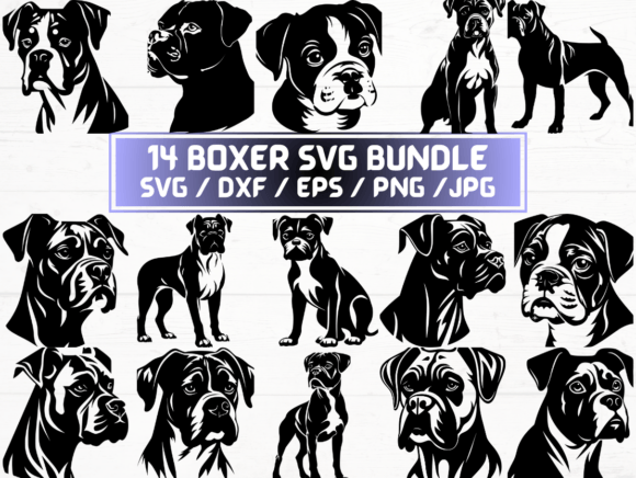 14 Boxer SVG, DXF, EPS, JPG, PNG for Crafts & Graphics