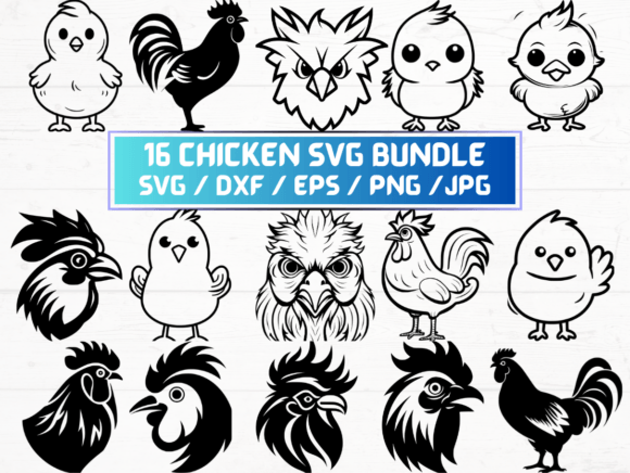 16 Chicken SVG Bundle: Graphics for Crafts & Branding