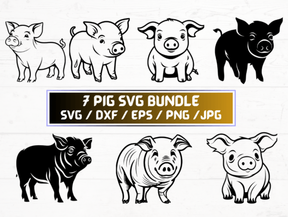 7 Pig SVG File: Graphics for Crafts & Creative Brands