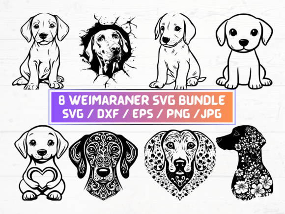 8 Weimaraner Graphics for Crafts and Branding