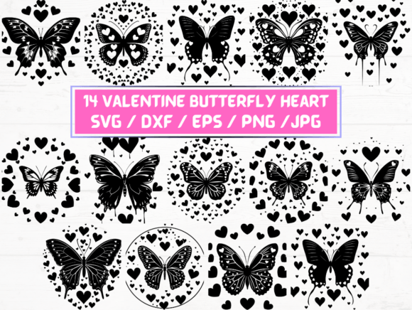 Valentine Butterfly Heart SVG Laser Cut Graphics for Crafts