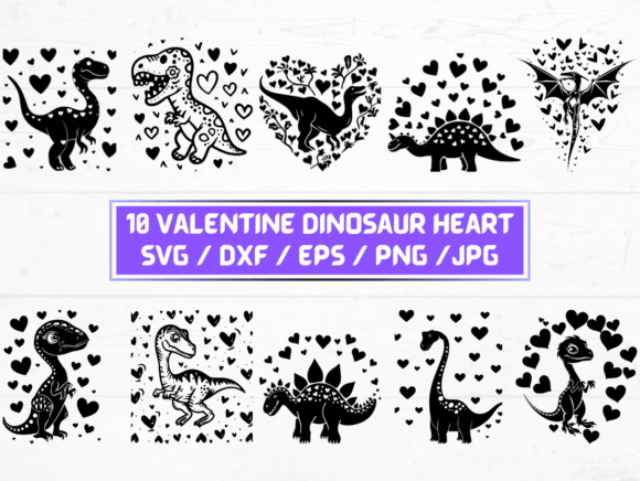Valentine Dinosaur Heart Graphics for Crafts